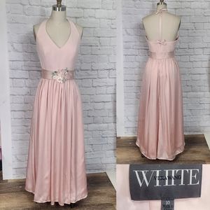 Vera Wang Pastel Pink Gown, front slit, Bow T strap Back,  Rhinestone belt,